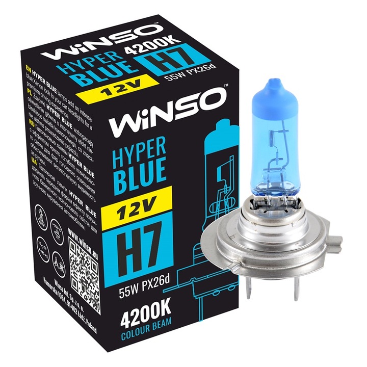 Bec Halogen Winso Hyper Blue H7 - 12V, 55W PX26d 4200K