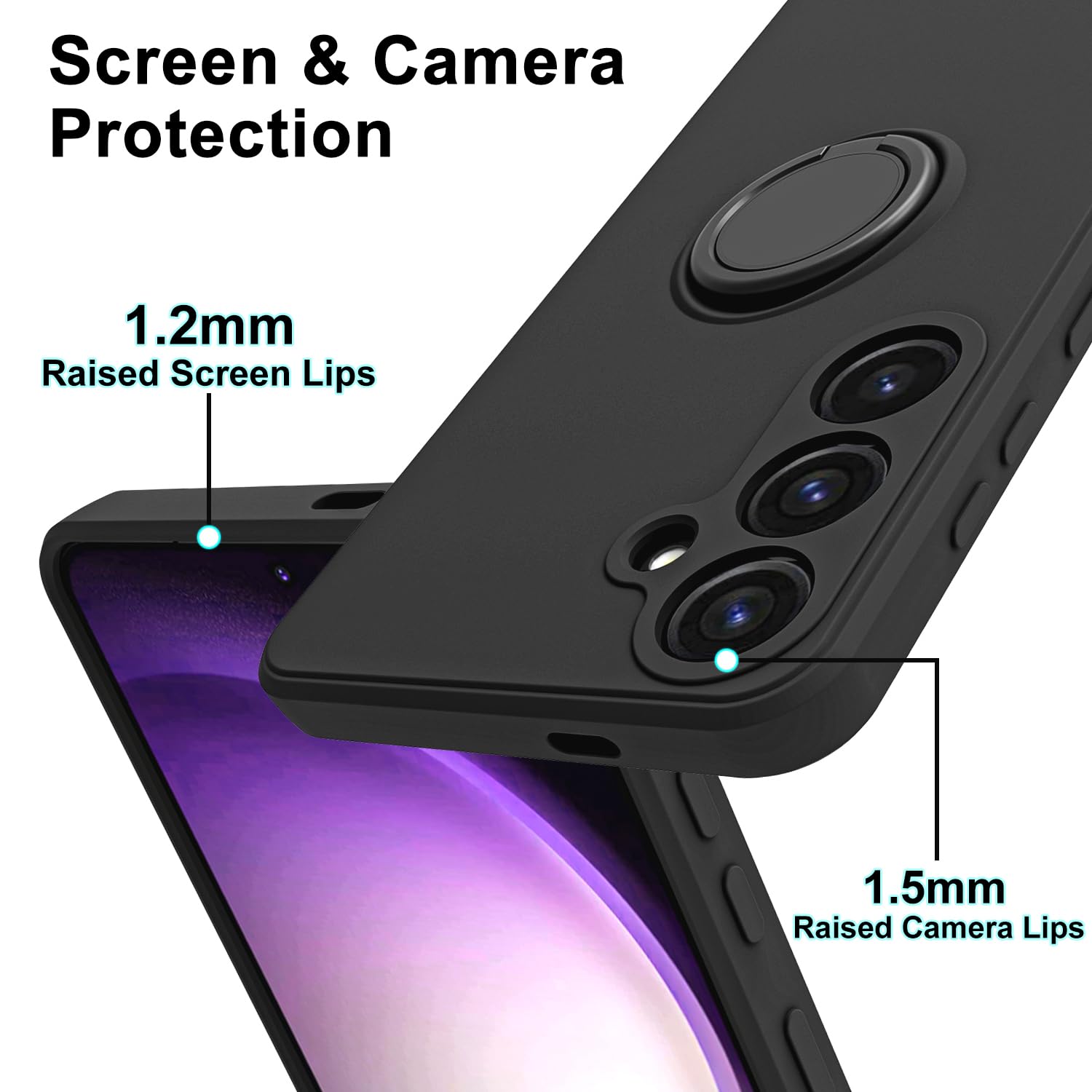 Husa telefon pentru Samsung Galaxy A35 5G, silicon lichid, suport inel, adsorbtie magnetica, negru