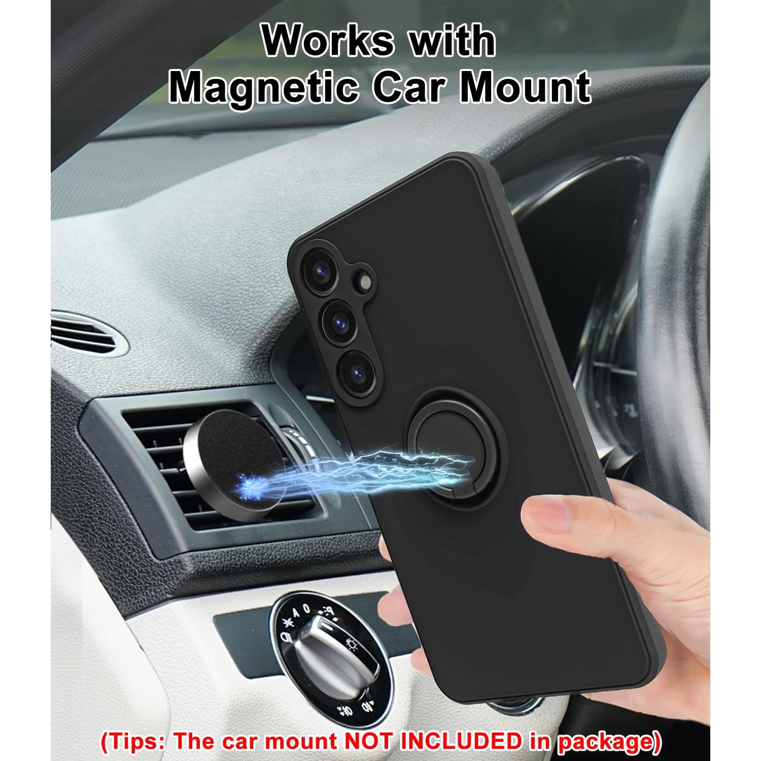 Husa telefon pentru Samsung Galaxy A35 5G, silicon lichid, suport inel, adsorbtie magnetica, negru