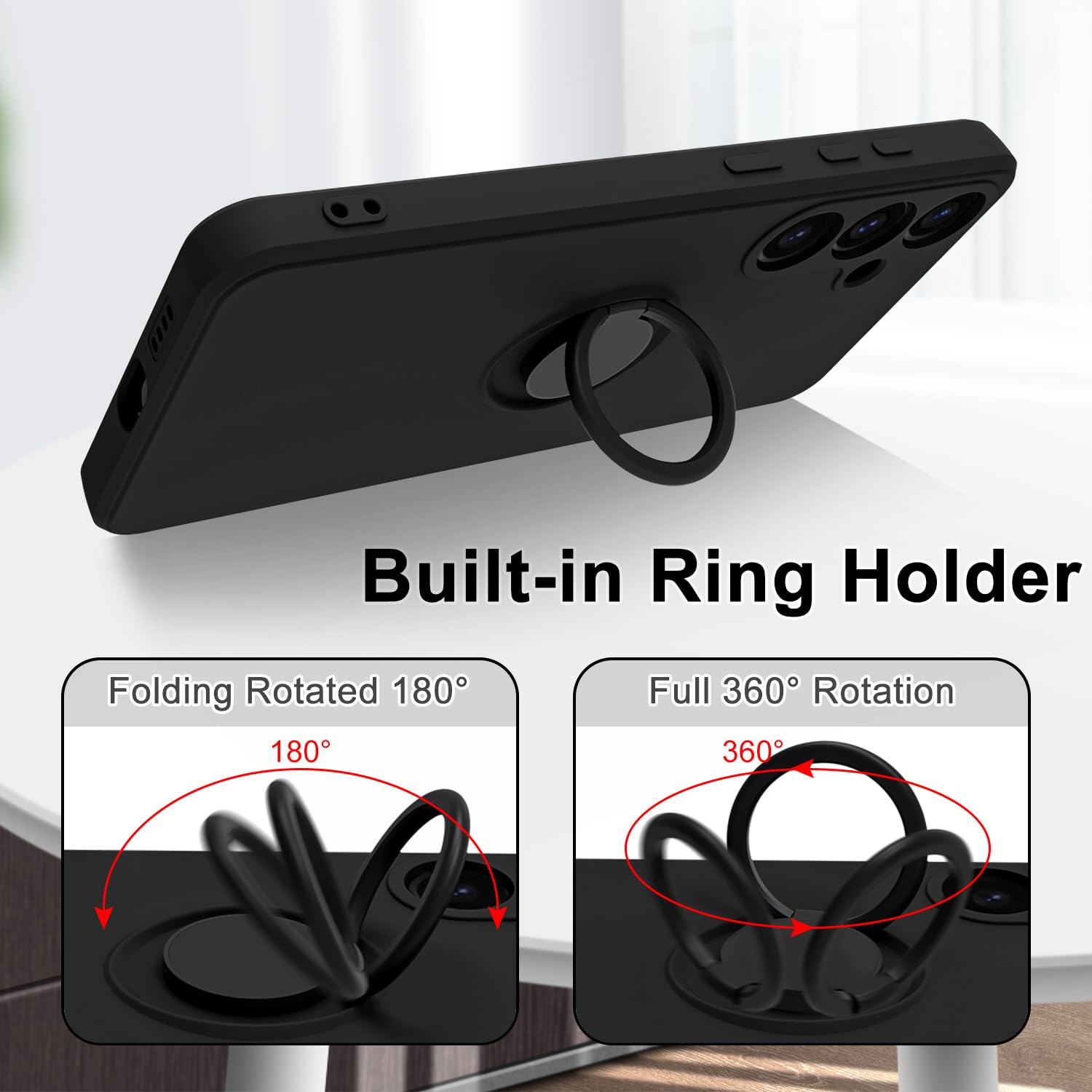 Husa telefon pentru Samsung Galaxy A35 5G, silicon lichid, suport inel, adsorbtie magnetica, negru