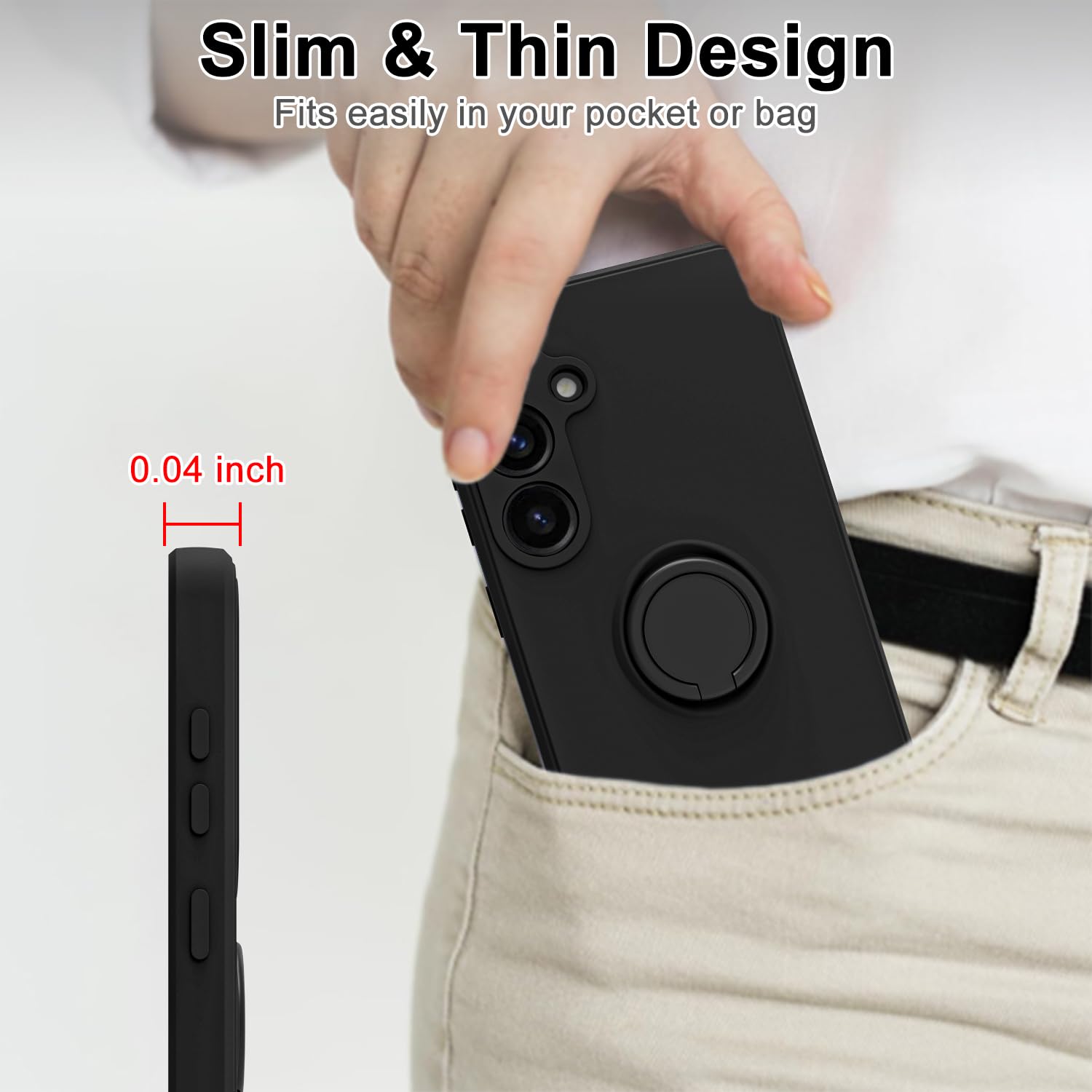 Husa telefon pentru Samsung Galaxy A35 5G, silicon lichid, suport inel, adsorbtie magnetica, negru