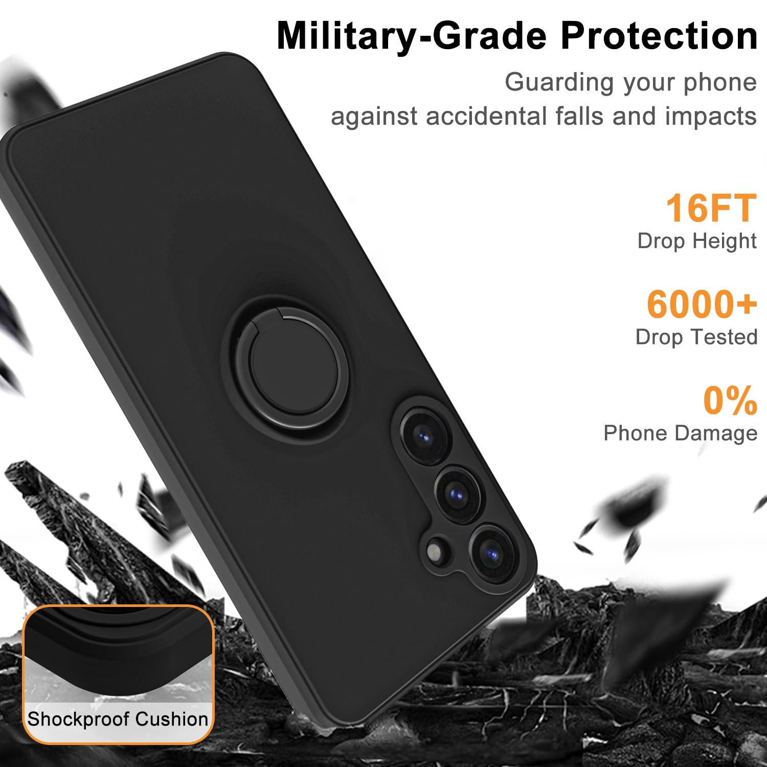 Husa telefon pentru Samsung Galaxy A35 5G, silicon lichid, suport inel, adsorbtie magnetica, negru