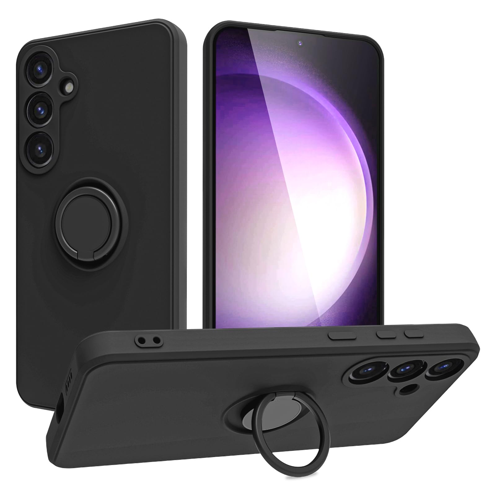 Husa telefon pentru Samsung Galaxy A35 5G, silicon lichid, suport inel, adsorbtie magnetica, negru