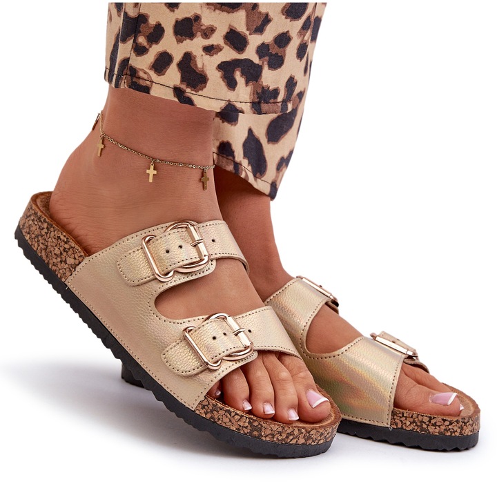 Дамски чехли от еко кожа, Златист, 36