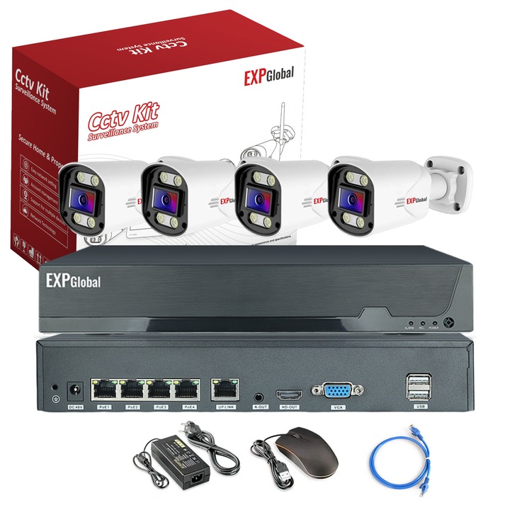 Kit Supraveghere Video, EXPGlobal，4 Camere 5MP Full Color, Viziune ...