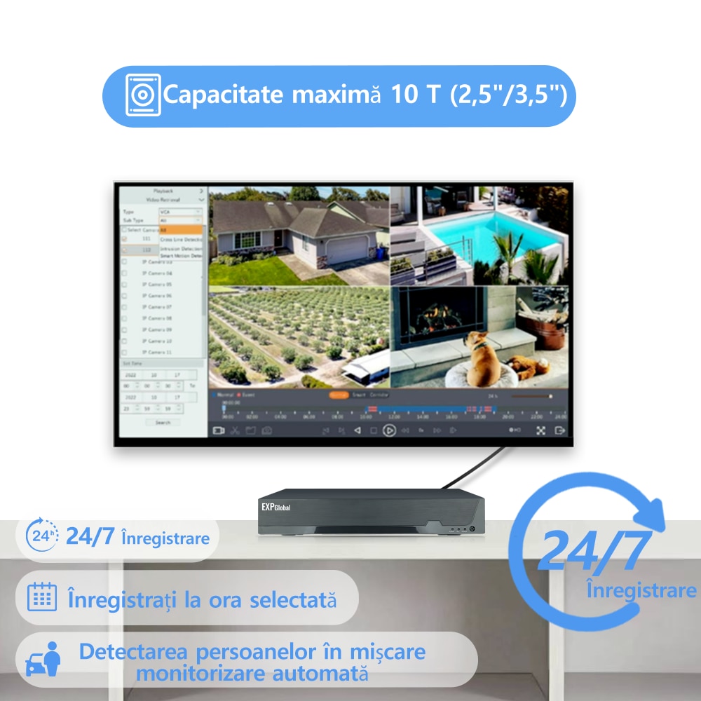Kit Supraveghere Video, EXPGlobal，8 Camere 5MP Full Color, Viziune ...