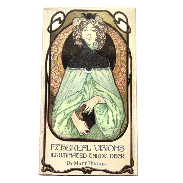 Таро комплект Ethereal Visions, Rqiurpn, илюстрации в стил Ар Нуво, позлатен, 10.3x6cm, английски