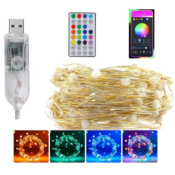 Set Benzi LED, 10m, multicolor, control prin aplicatie, utilizare interior