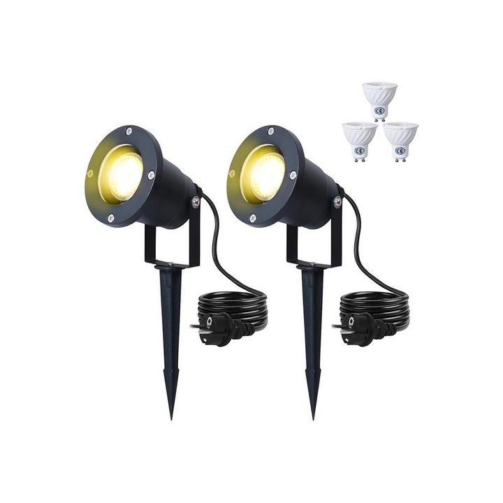 Комплект от 2 градински лампи, 4W led, с GU10 IP66, черни, Onecorn