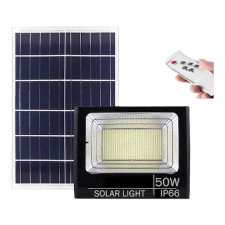 Proiector LED Jortan cu Panou Solar si Telecomanda, PENDAN, 50W, IP66