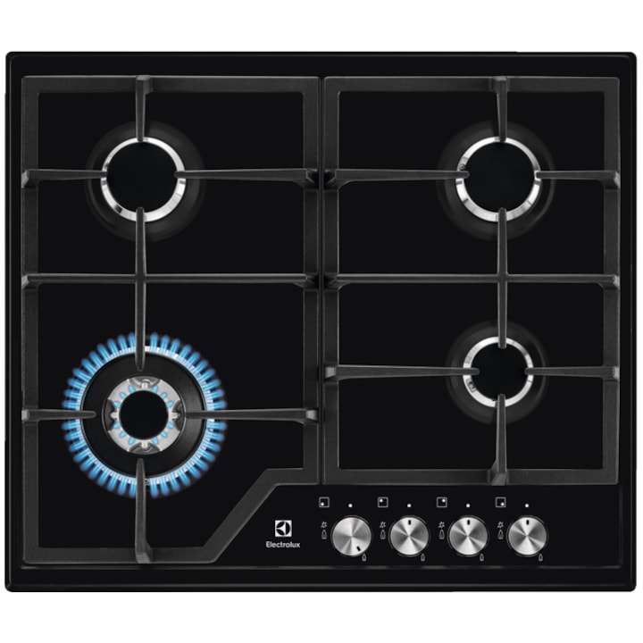 Плот за вграждане Electrolux EGS6436K, Газов, 4 котлона, Уок, Вградено електрическо запалване, Чугунена скара, 60 см, Черен