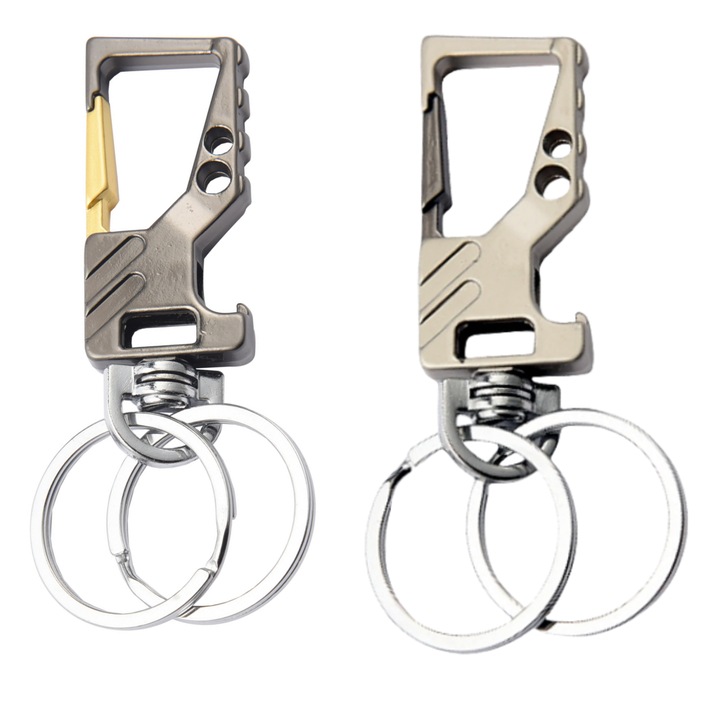 Set 2 Breloc pentru barbati, enkourakoko®, Aliaj de zinc, Cu functie tirbuson, Gri Auriu