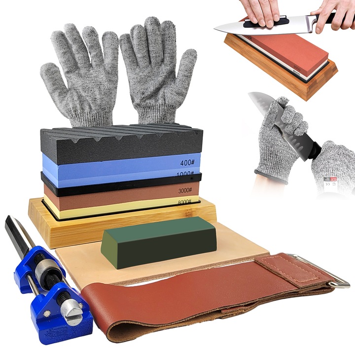 Set de pietre de ascutit 13 in 1 (400/1000/3000/8000), qipuneky, Multicolor