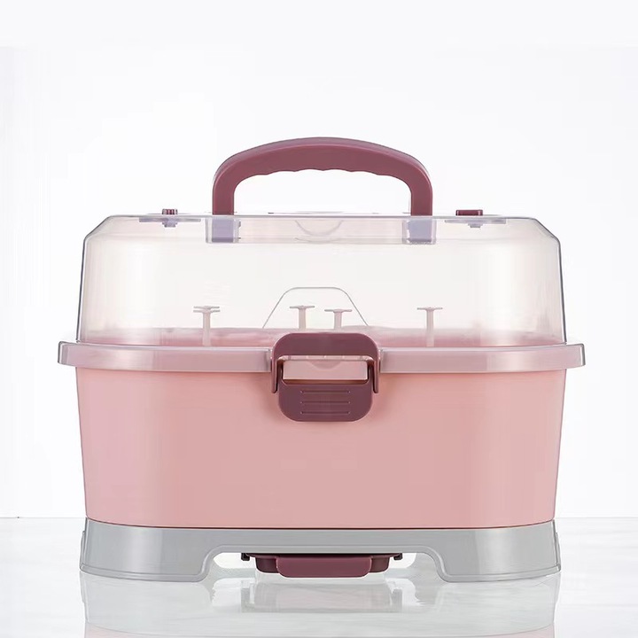 Suport pentru uscarea biberoanelor, Scurgere usor de curatat, Roz