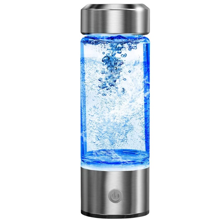 HASEPE hidrogénezett/ionizált vízgenerátor flakon, hordozható, USB-vel tölthető üveg 420 ml, Hidrogén koncentráció akár 1300-1600 Ppb, szürke