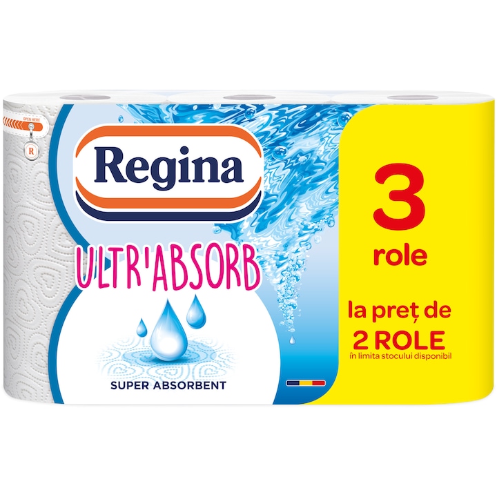 Кухненска хартия Regina Ultra Absorbent, 3 ролки, 3 пласта