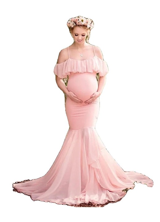 Елегантна рокля за бременни, розова, Розово