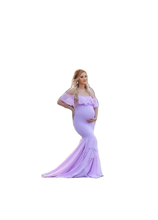 Елегантна рокля за бременни, с отворени рамене, акрил/памук/полиестер, лавандула, S