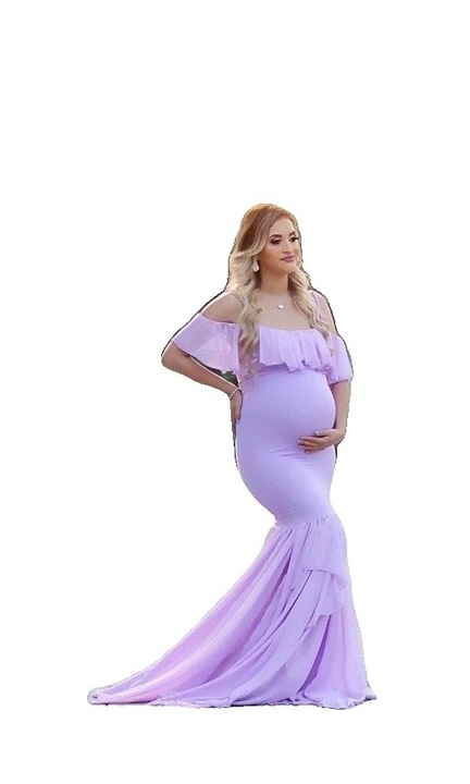 Елегантна рокля за бременни, с отворени рамене, акрил/памук/полиестер, лавандула, XL