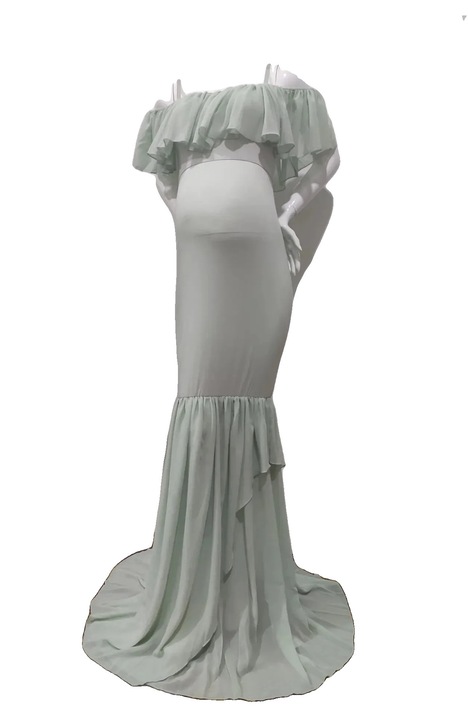 Елегантна рокля за бременни с отворени рамене, акрил/памук/полиестер, светло зелено, Светлозелен