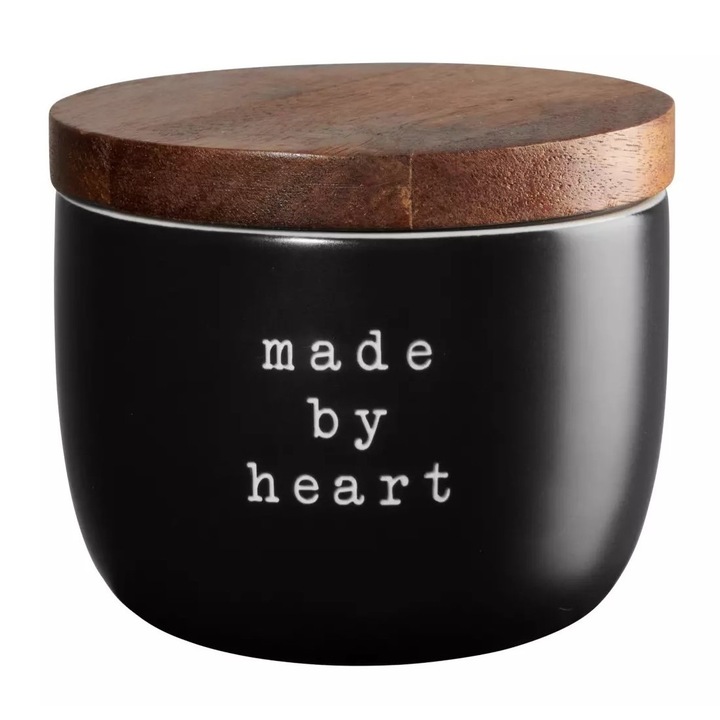 Купа с дървен капак - Made by heart, керамика, черна, 250 мл