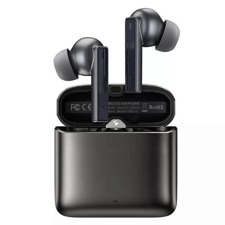 Безжични стерео слушалки, технология за активно шумопотискане, Bluetooth 5.3, високоскоростна връзка, LED индикатор, оптимална производителност, магнитна сензорна точка, нечувствително забавяне, издръжлива батерия, черни