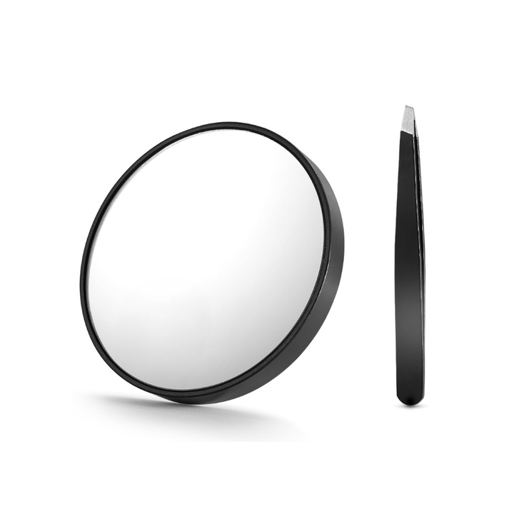 Tükör és csipesz készlet, Omiro, 25X nagyítás, tapadókorongokkal, 8,8 cm, fekete