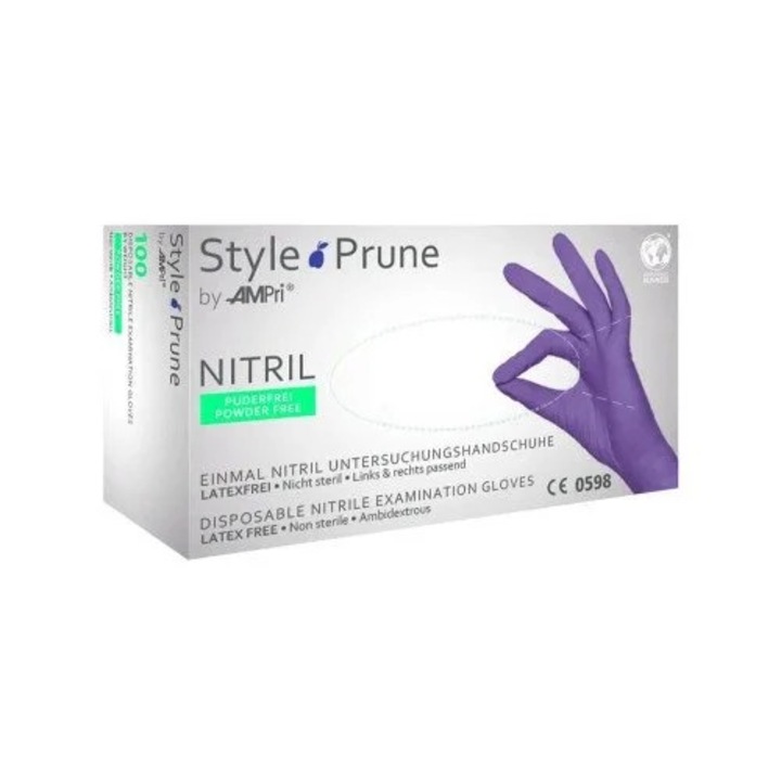 100db-os nitril vizsgálókesztyű készlet Style Prune lila, púdermentes, S méret