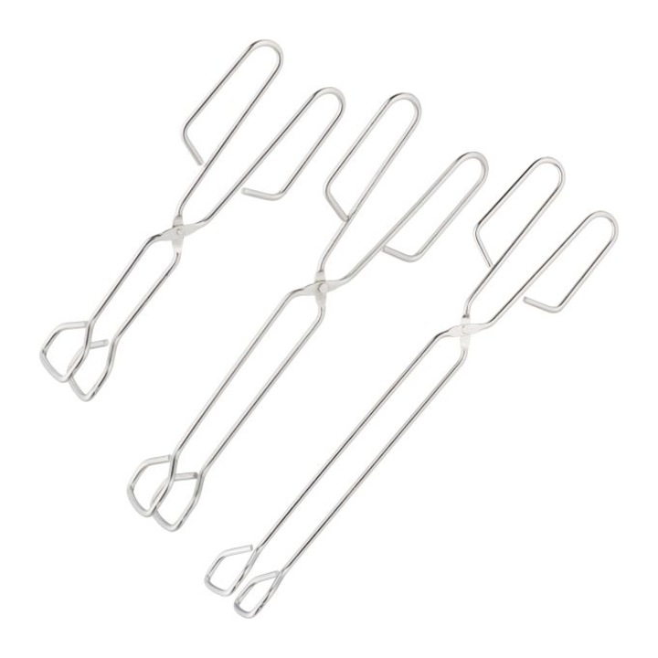 Set de 3 clesti pentru gratar, Relaxdays, otel inoxidabil, argintiu