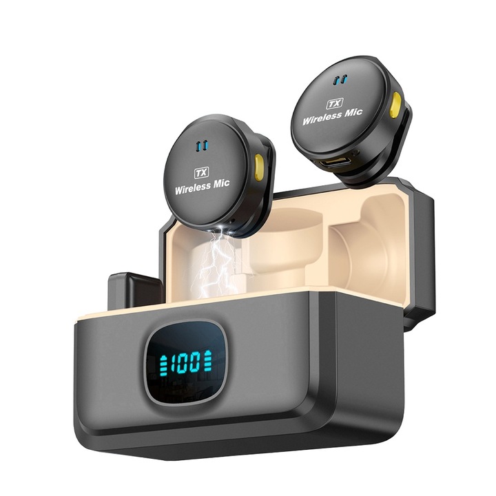 Microfon Lavaliera cu Mufa Lightning, Noise Reduction, set 2 - Techsuit (LW5) - Black, Gaudi House