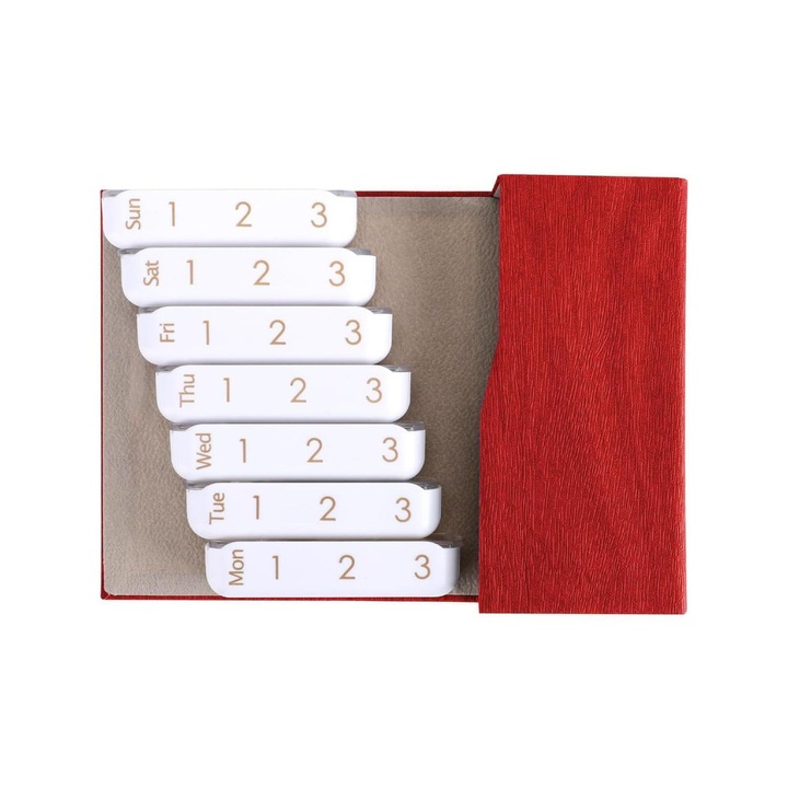 Cutie Pastile Portabila MTEvoTX®, Organizator Saptamanal pentru 7 Zile, 3 Ori pe Zi, Design Original cu Capac Detasabil, Fara BPA, Dimensiuni 12.5x8x3.4cm, Ideala pentru Vitamine, Suplimente si Ulei de Peste, rosu