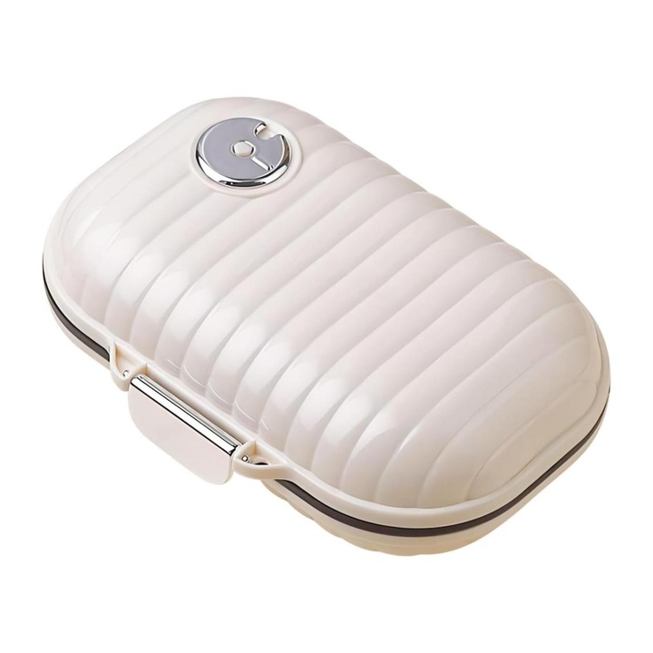 Cutie depozitare pastile individuala MTEVOTX®, alb perlat, organizator 7 zile portabil calatorii scurte si serviciu, rezistent la umiditate fara BPA, compact pentru geanta vitamine si suplimente zilnice
