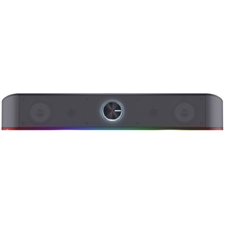 Soundbar Gaming Trust GXT1619 RHOX, Iluminare RGB 12W (6W RMS), boxe stereo pentru computer, alimentare USB, conexiune AUX de 3,5 mm, boxe mici pentru PC, TV, laptop, gri