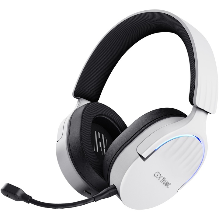 Безжични слушалки gaming Trust GXT491 FAYZO, 7.1 USB съраунд звук, RGB, до 22 часа живот на батерията, шумопотискане, микрофон, съвместим с лаптоп, PS5, PS4, бял