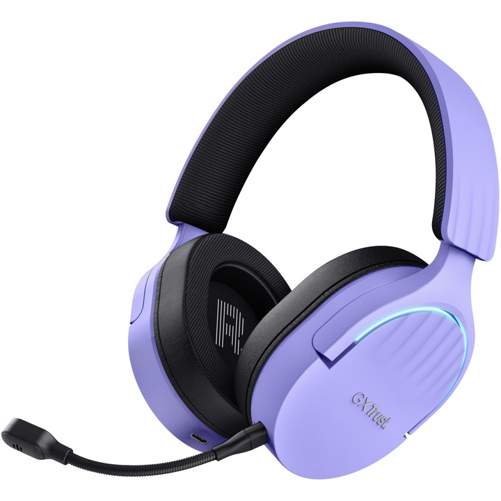Безжични слушалки gaming Trust GXT491 FAYZO, 7.1 USB съраунд звук, RGB, до 22 часа живот на батерията, шумопотискане, микрофон, съвместим с лаптоп, PS5, PS4, лилаво
