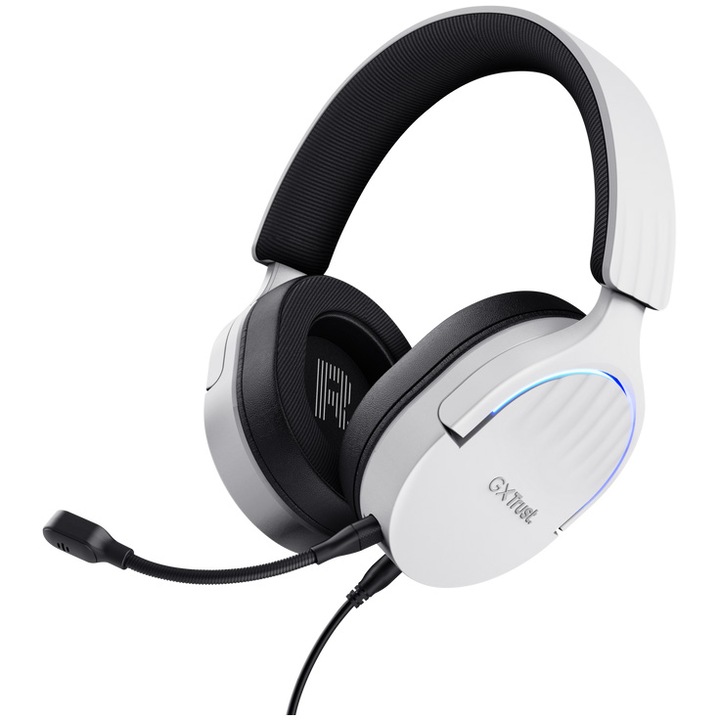Casti Gaming cu fir Trust GXT490 FAYZO, 7.1 USB Surround Sound, RGB, noise cancelling, microfon, compatibil laptop, PS5, PS4, Alb