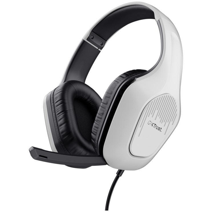Casti Gaming cu fir Trust GXT415P ZIROX, drivere 50mm, microfon pliabil, compatibil PC, PS4/PS5/Xbox, cablu 2m, alb