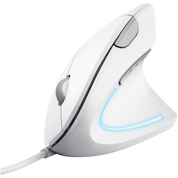 Mouse cu fir Ergonomic Trust VERTO, 1000-1600 DPI, cablu 1.5 m Alb