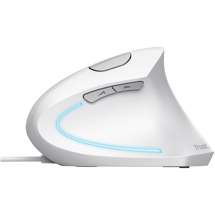 Mouse cu fir Ergonomic Trust VERTO, 1000-1600 DPI, cablu 1.5 m Alb