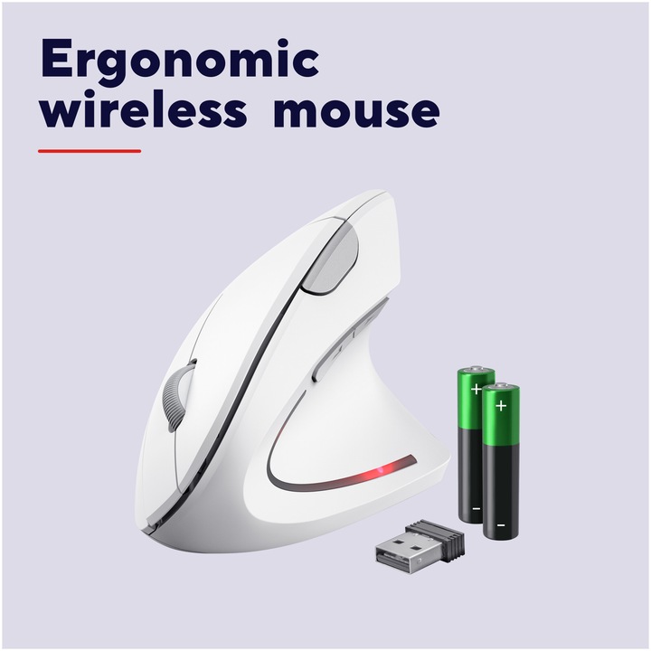 Mouse Wireless Trust VERTO, 800/1200/1600 DPI, cablu 1.5 m, Alb