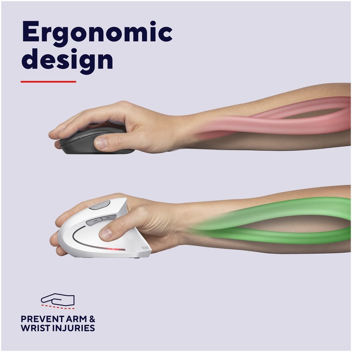 Mouse Wireless Trust VERTO, 800/1200/1600 DPI, cablu 1.5 m, Alb