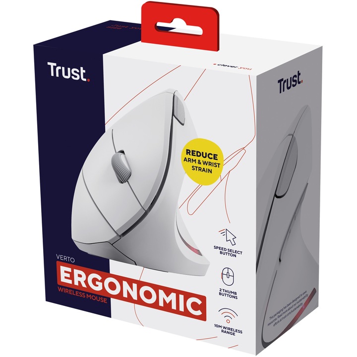 Mouse Wireless Trust VERTO, 800/1200/1600 DPI, cablu 1.5 m, Alb