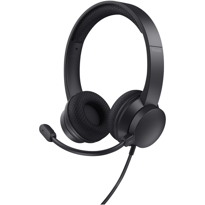 Слушалки PC Trust Ayda, микрофон, шумопотискане, селектор на звука, USB-A, USB-C, черни