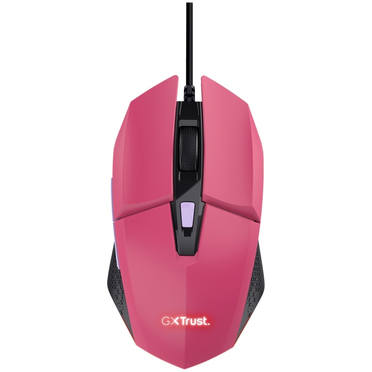 Mouse gaming cu fir Trust GXT 109 Felox, 6 butoane programabile, iluminare LED multicolor, 200-6400 DPI, cablu USB de 1,5 m, mouse RGB, roz