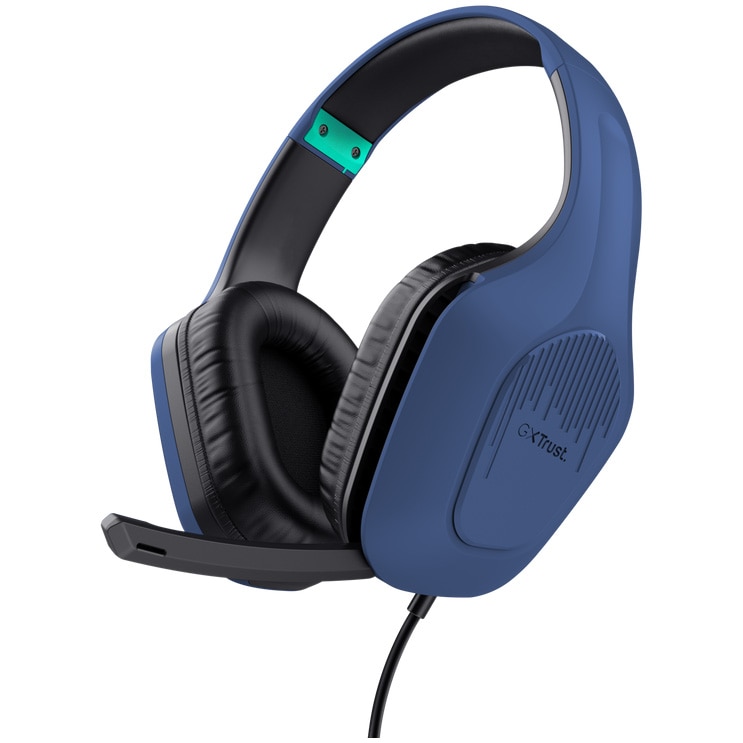Casti Gaming cu fir Trust GXT415B ZIROX, drivere 50mm, microfon pliabil, compatibil PC, PS4/PS5/Xbox, cablu 2m, albastru
