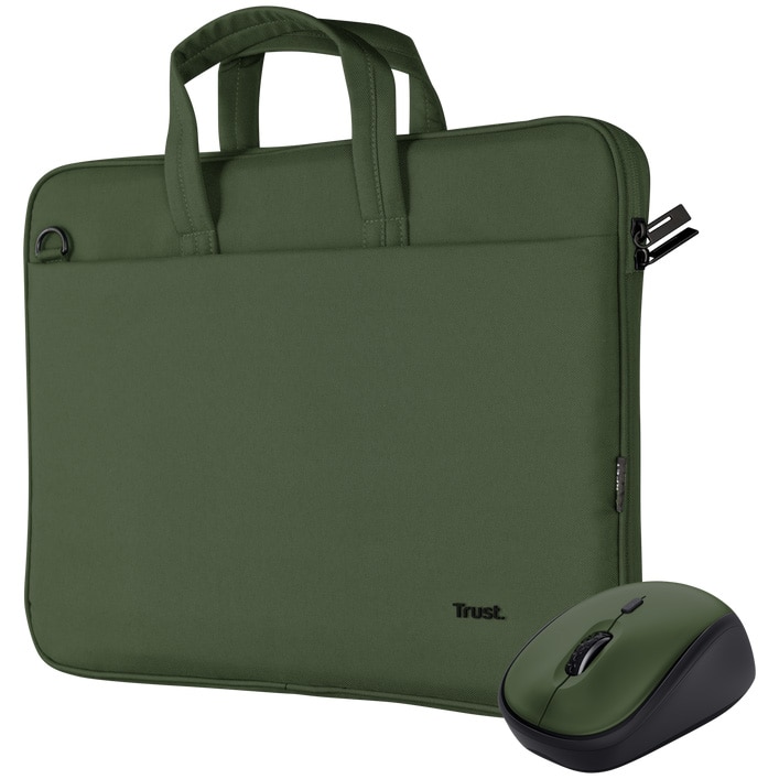 Set Trust BOLOGNA, Geanta Laptop 16" + Mouse Wireless , 800-1600 DPI, Verde