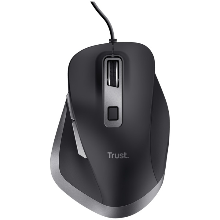 Mouse wireless reincarcabil Trust Fyda, 800-2400 DPI, 6 butoane, suport pentru degete mari, mouse ergonomic fara fir pentru laptop, PC, Mac, serviciu, birou - negru