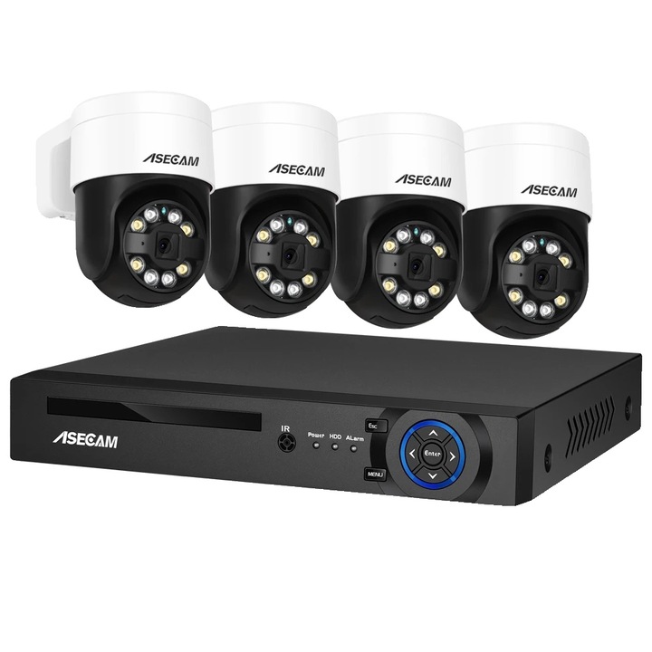 Система 4 камери за външно наблюдение, 8MP 4K, 1T, 4CH NVR, 4 AI, IP67, бяло/черно