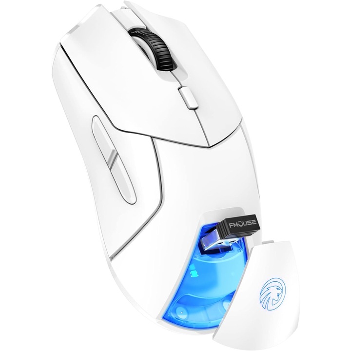 Мишка Gaming Wireless Ergonomic MTEvoTX, 4000 DPI, USB-C презареждаема, три режима Bluetooth 5.1 и 2.4G, странични бутони за навигация, индикатор за изтощена батерия, RGB LED, съвместим Windows/Mac/iPad, бял