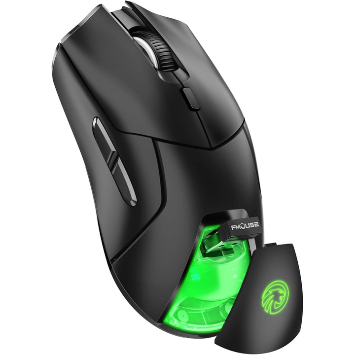 Mouse Gaming Wireless MTEVOTX®, fara fir, Ergonomic 3 Moduri Bluetooth 5.1 2.4G, 4 DPI ajustabil 1000-4000, USB-C reincarcabil, butoane laterale navigare, buton volum rapid, indicator baterie scazuta, lumina RGB silent, compatibil Windows Mac iPad, negru